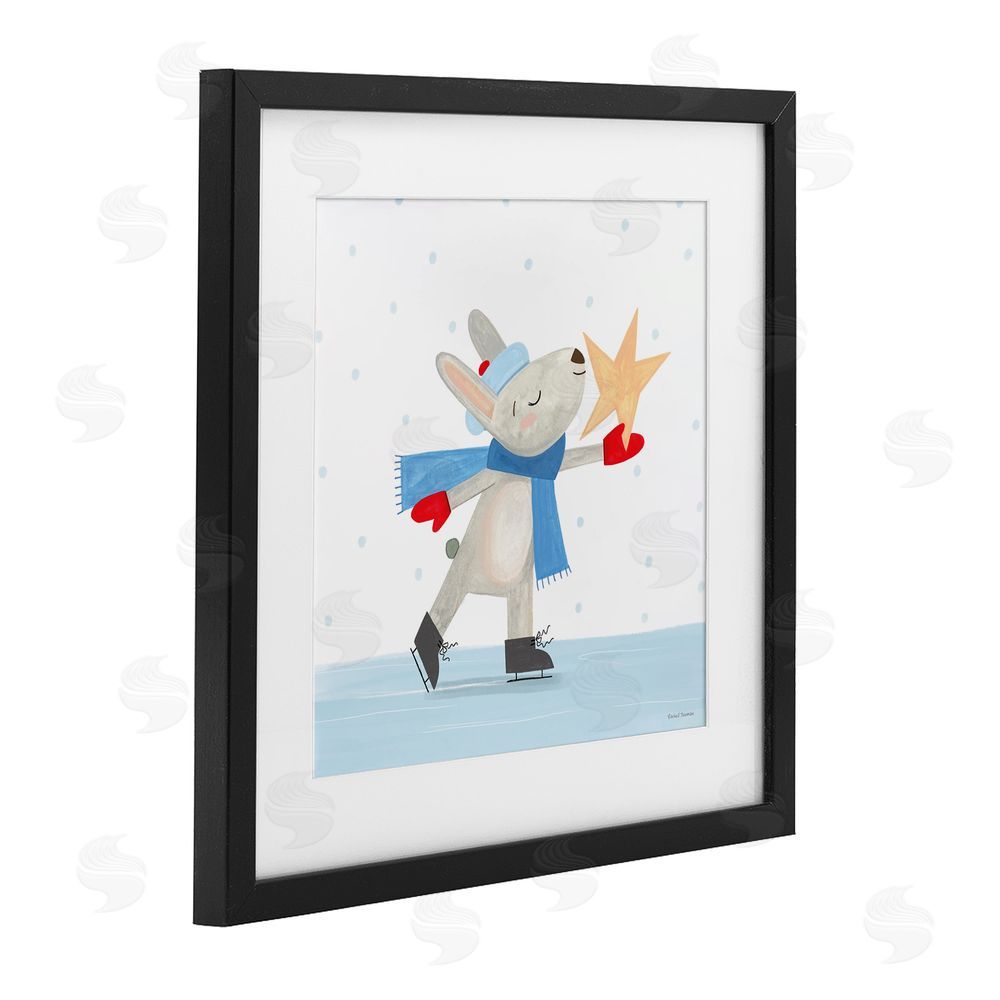 Rachel Nieman Ice Skating Bunny with Star Black Framed Print Under Glass with White Mat Wall Art