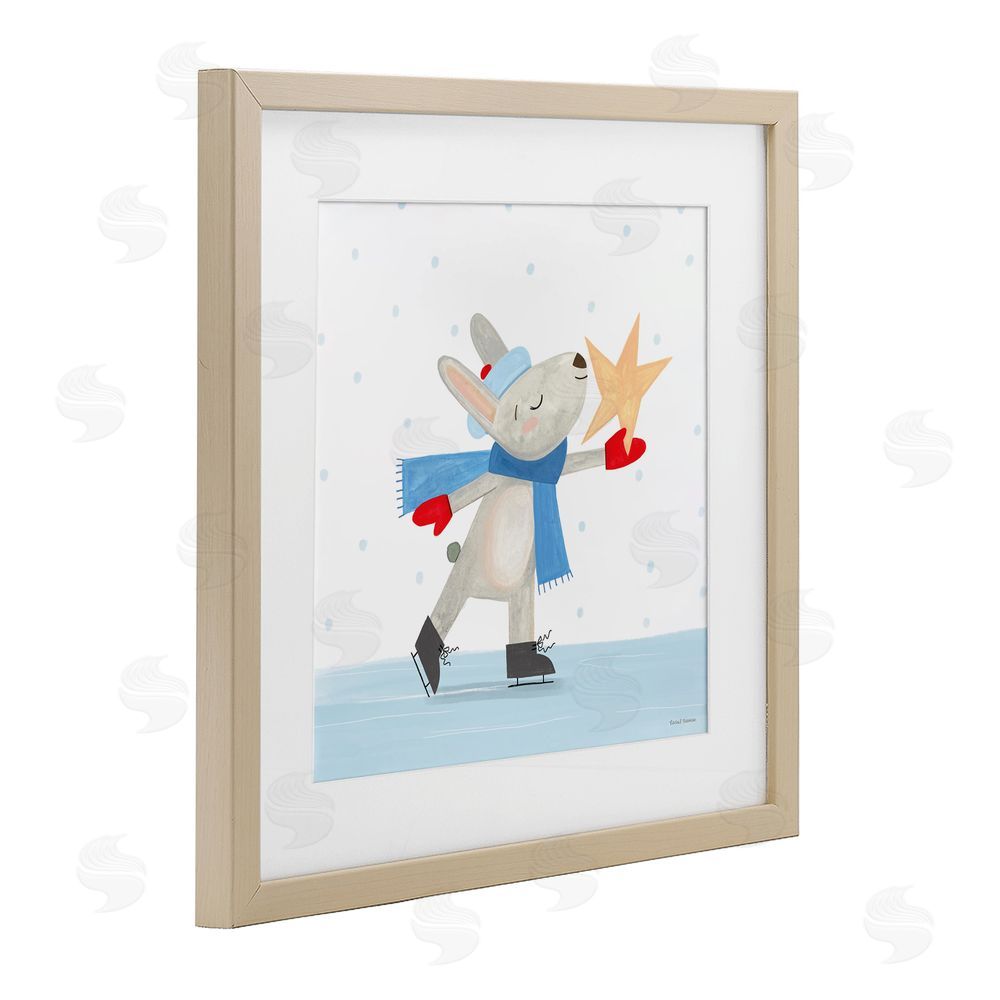 Rachel Nieman Ice Skating Bunny with Star Birch Framed Print Under Glass with White Mat Wall Art
