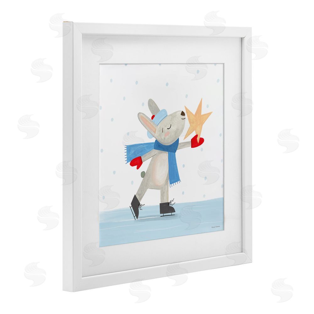 Rachel Nieman Ice Skating Bunny with Star White Framed Print Under Glass with Mat Wall Art