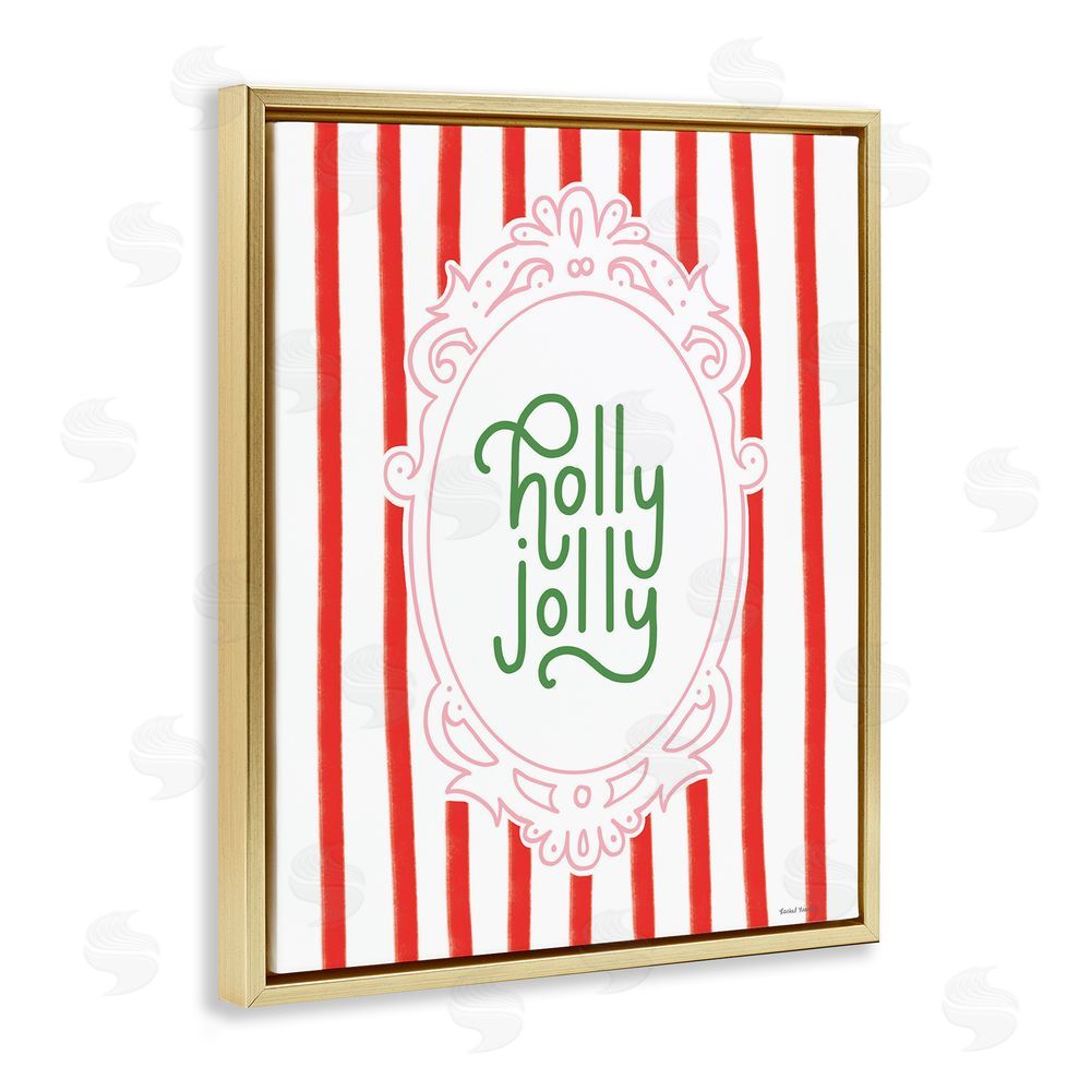Rachel Nieman Holly Jolly Ornate Border Gold Floating Frame Canvas Wall Art Print