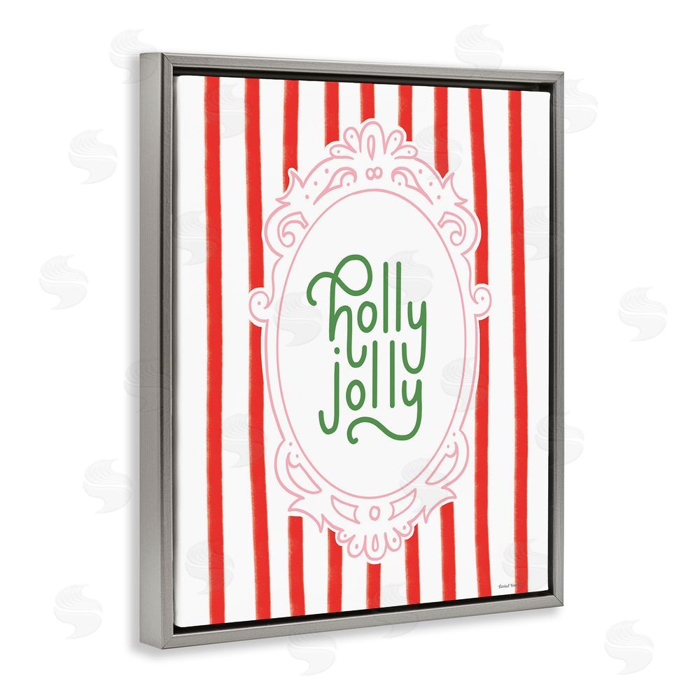 Rachel Nieman Holly Jolly Ornate Border Gray Floating Frame Canvas Wall Art Print