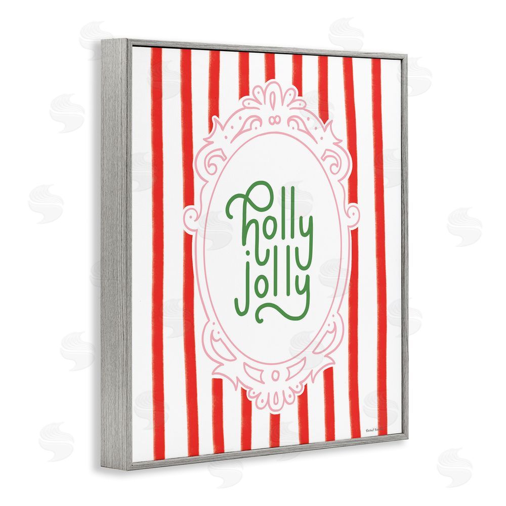 Rachel Nieman Holly Jolly Ornate Border Gray Framed Giclee Wall Art Print