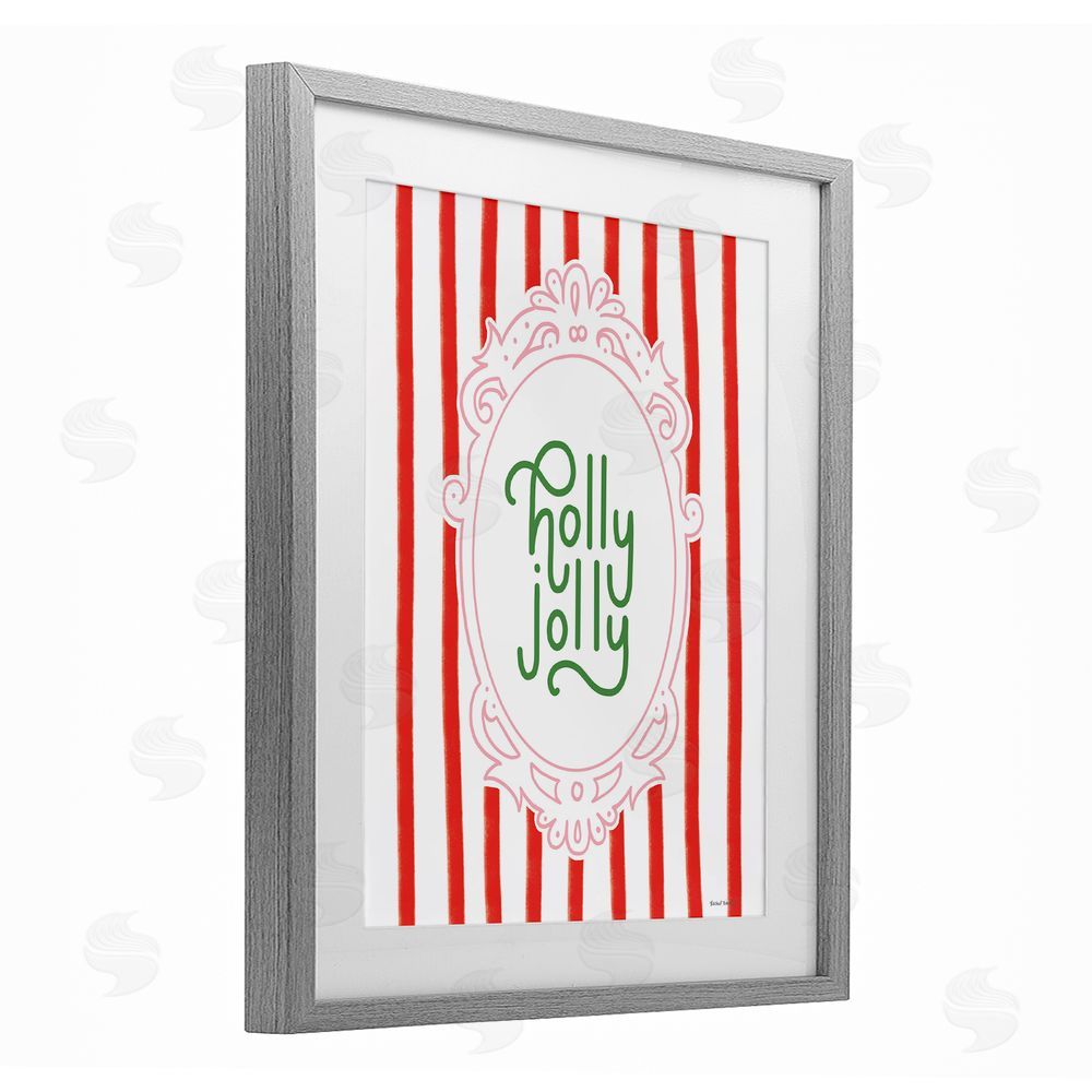 Rachel Nieman Holly Jolly Ornate Border Gray Framed Print Under Glass with White Mat Wall Art