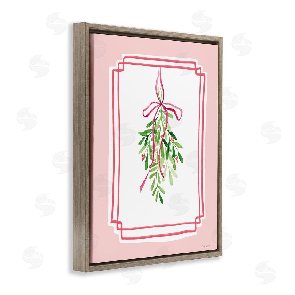 Rachel Nieman Mistletoe on Pastel Pink Brown Floating Frame Canvas Wall Art Print