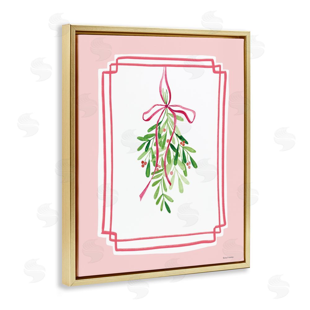 Rachel Nieman Mistletoe on Pastel Pink Gold Floating Frame Canvas Wall Art Print