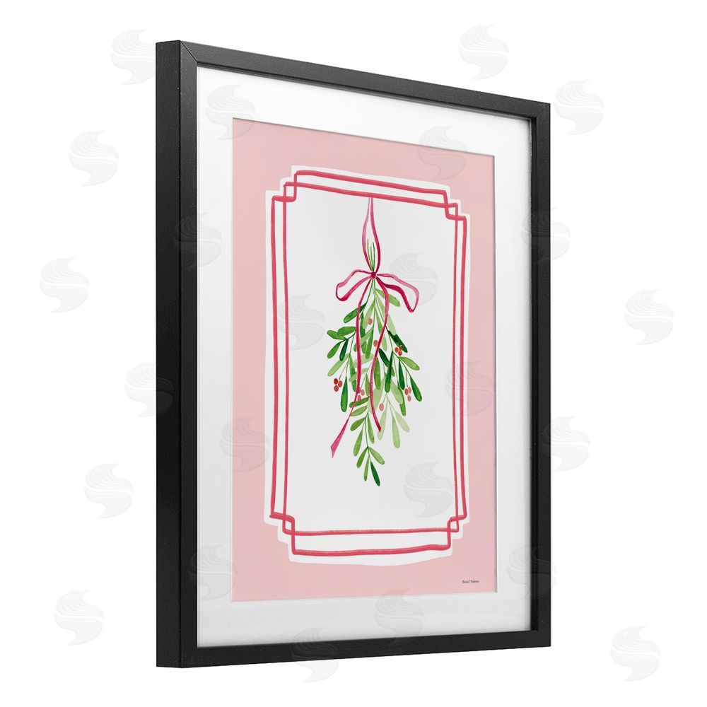Rachel Nieman Mistletoe on Pastel Pink Black Framed Print Under Glass with White Mat Wall Art