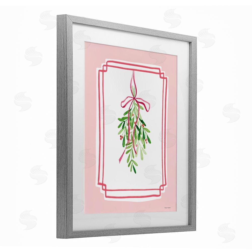 Rachel Nieman Mistletoe on Pastel Pink Gray Framed Print Under Glass with White Mat Wall Art