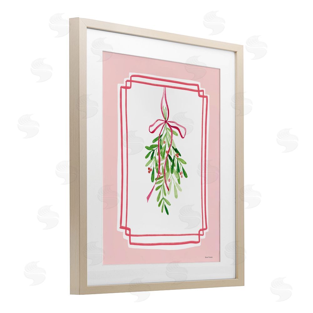 Rachel Nieman Mistletoe on Pastel Pink Birch Framed Print Under Glass with White Mat Wall Art