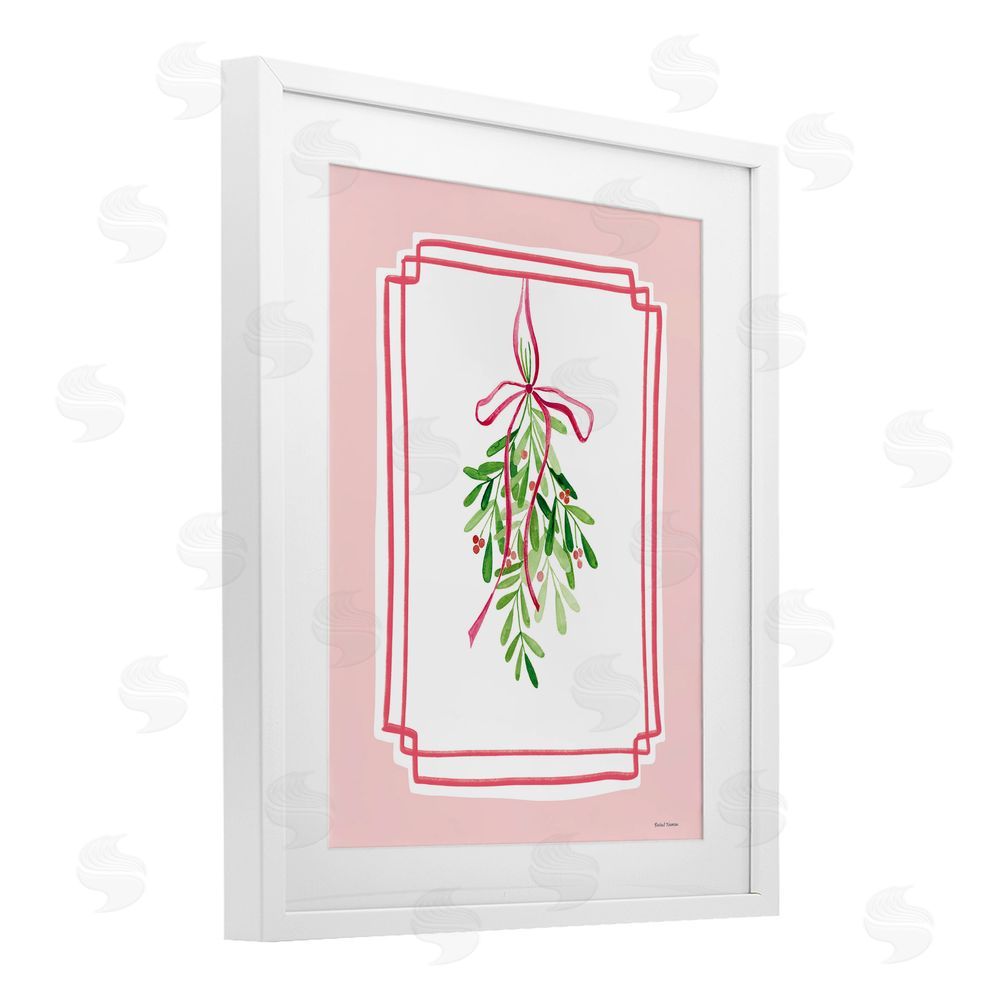 Rachel Nieman Mistletoe on Pastel Pink White Framed Print Under Glass with Mat Wall Art