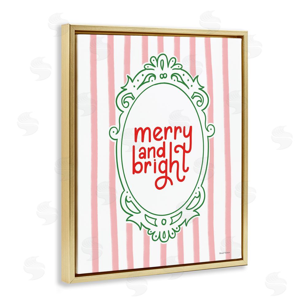 Rachel Nieman Merry and Bright Ornate Border Gold Floating Frame Canvas Wall Art Print