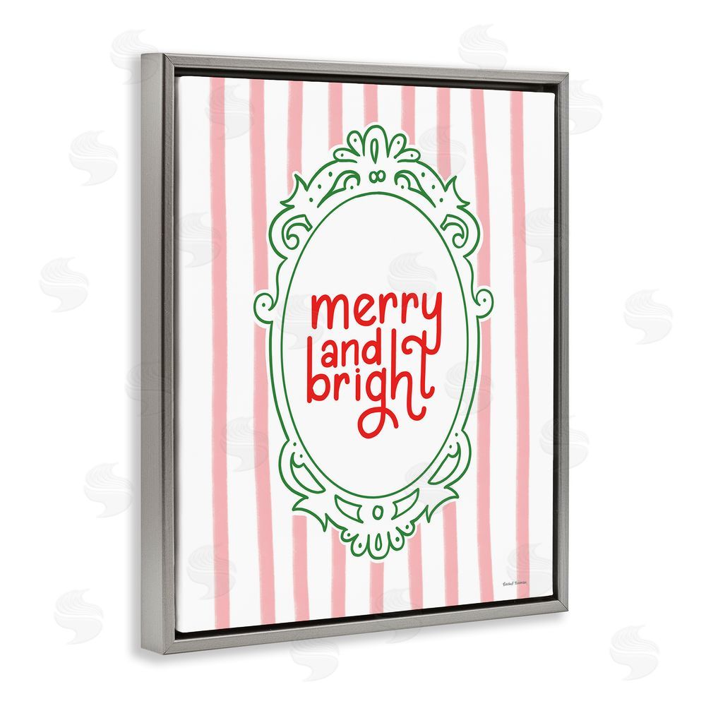 Rachel Nieman Merry and Bright Ornate Border Gray Floating Frame Canvas Wall Art Print