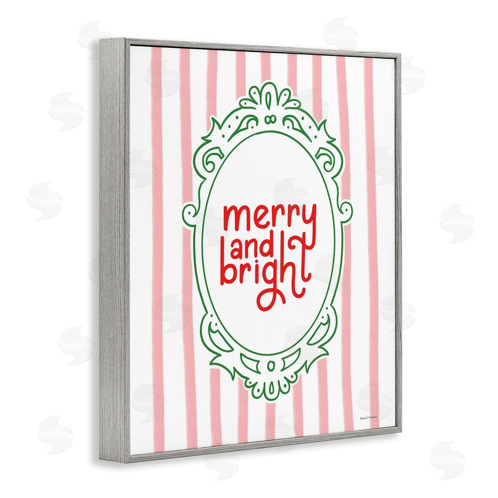 Rachel Nieman Merry and Bright Ornate Border Gray Framed Giclee Wall Art Print