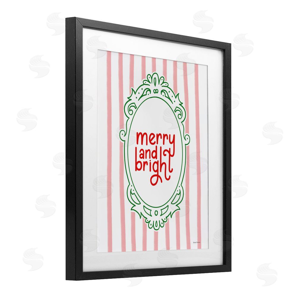 Rachel Nieman Merry and Bright Ornate Border Black Framed Print Under Glass with White Mat Wall Art
