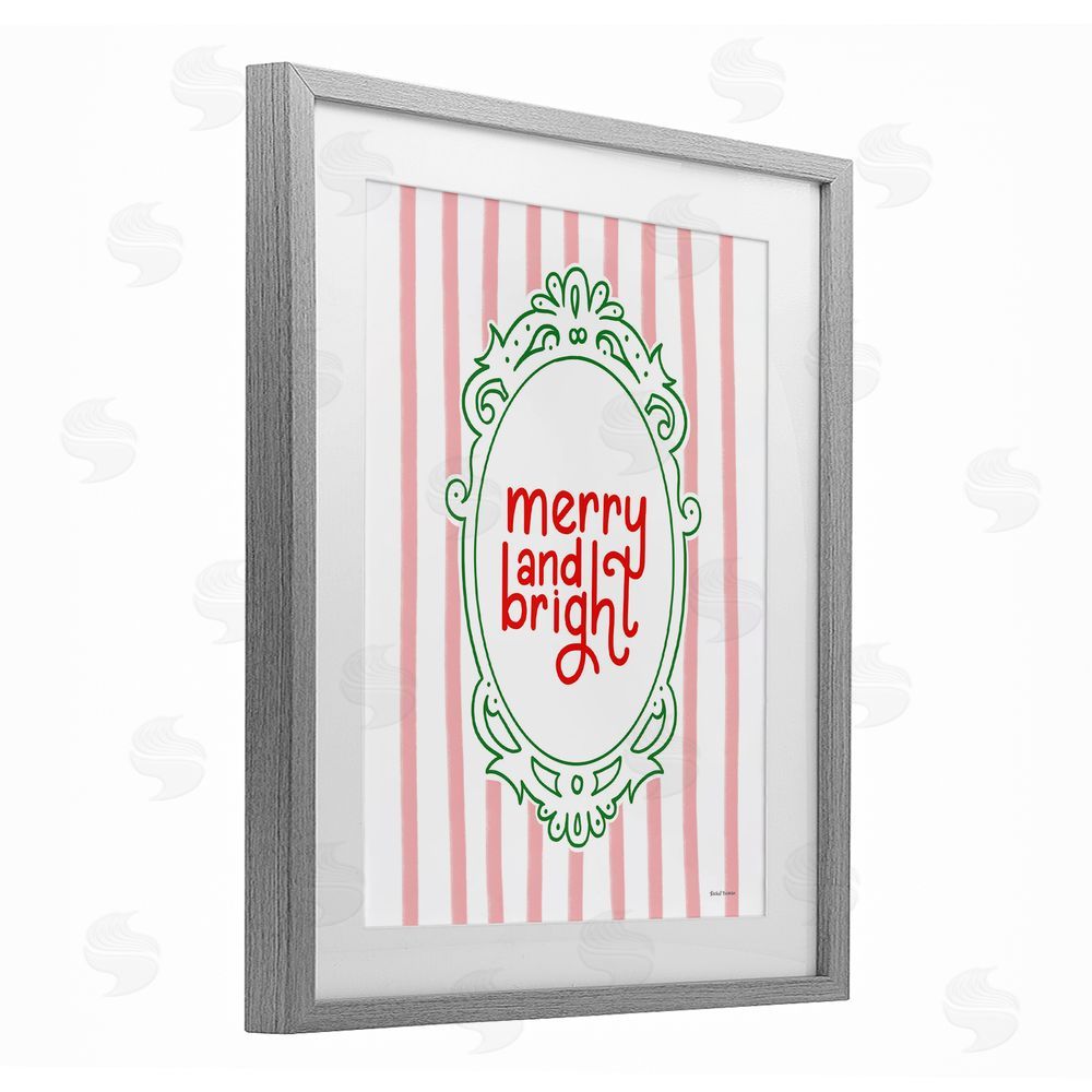 Rachel Nieman Merry and Bright Ornate Border Gray Framed Print Under Glass with White Mat Wall Art