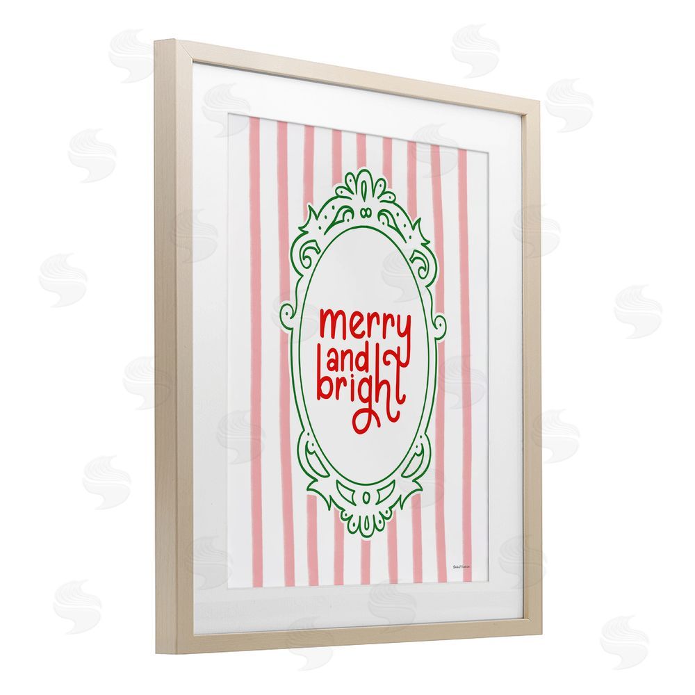 Rachel Nieman Merry and Bright Ornate Border Birch Framed Print Under Glass with White Mat Wall Art