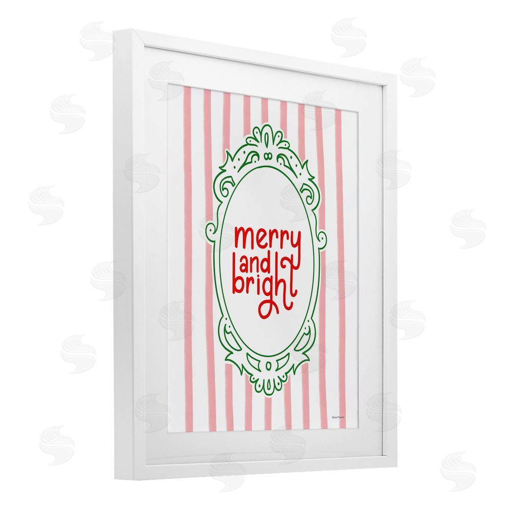 Rachel Nieman Merry and Bright Ornate Border White Framed Print Under Glass with Mat Wall Art