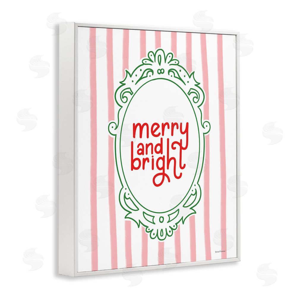 Rachel Nieman Merry and Bright Ornate Border White Framed Giclee Wall Art Print