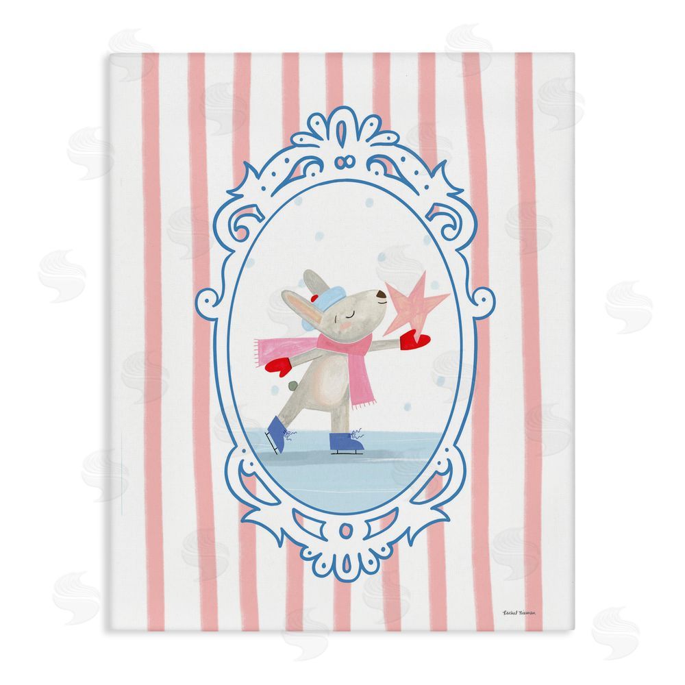 Rachel Nieman Wintery Bunny Ice Skating Canvas Wall Art Print