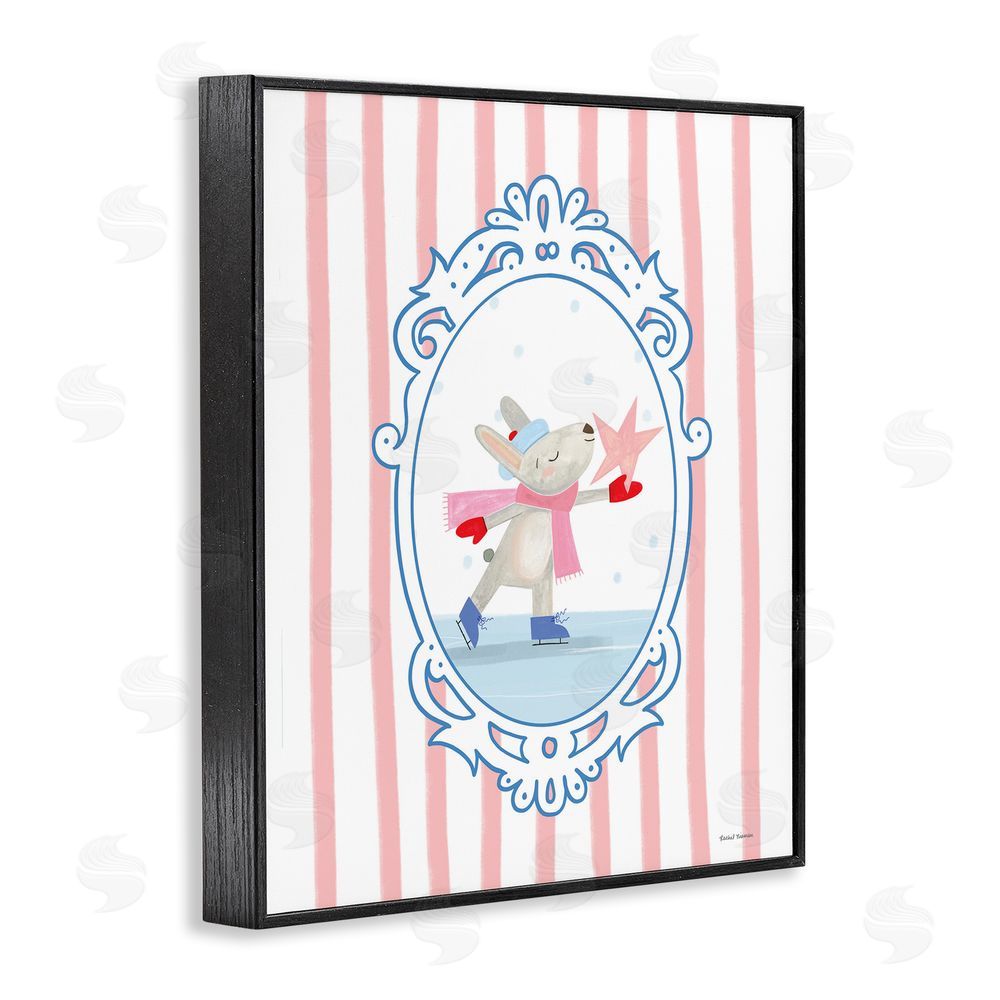 Rachel Nieman Wintery Bunny Ice Skating Black Framed Giclee Wall Art Print