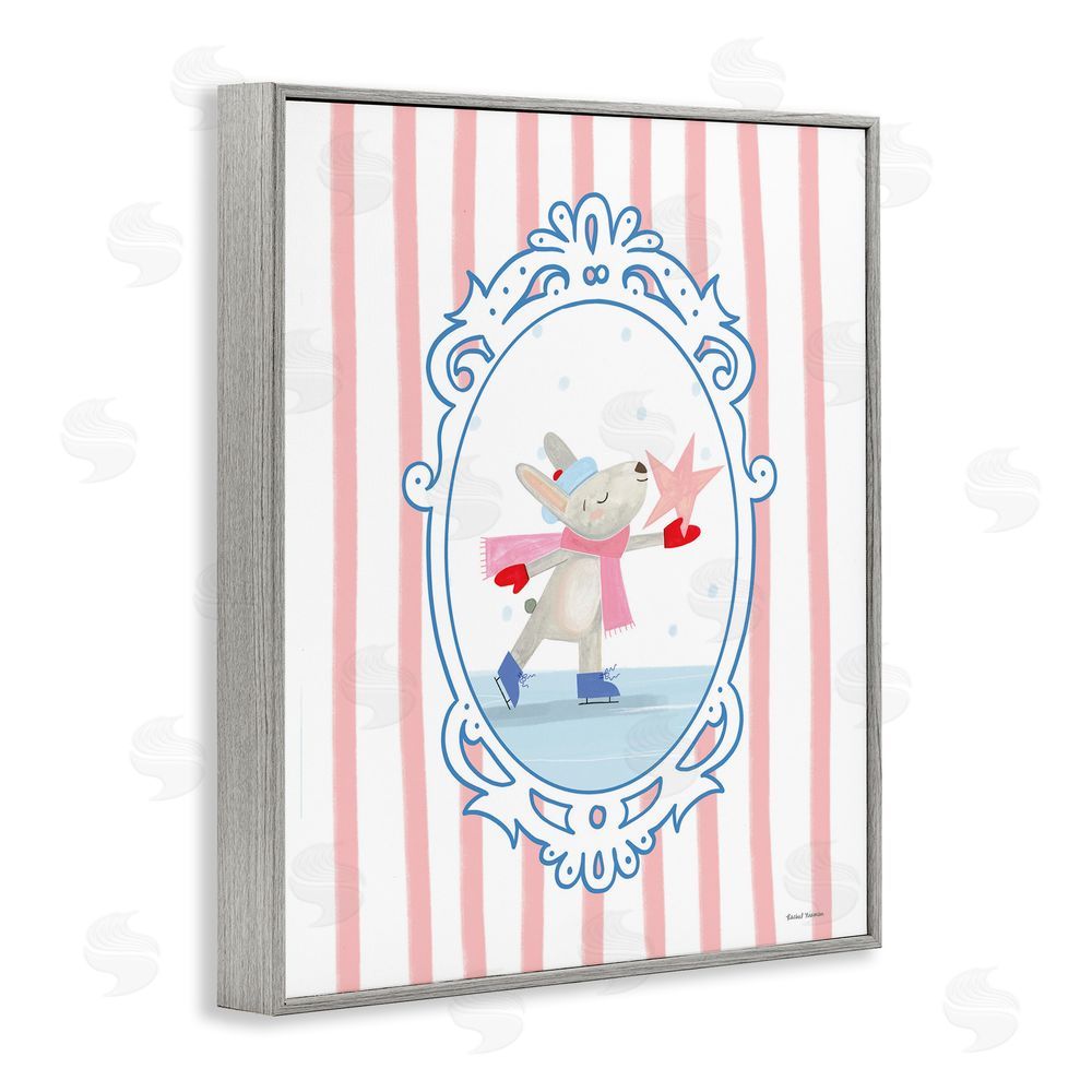 Rachel Nieman Wintery Bunny Ice Skating Gray Framed Giclee Wall Art Print