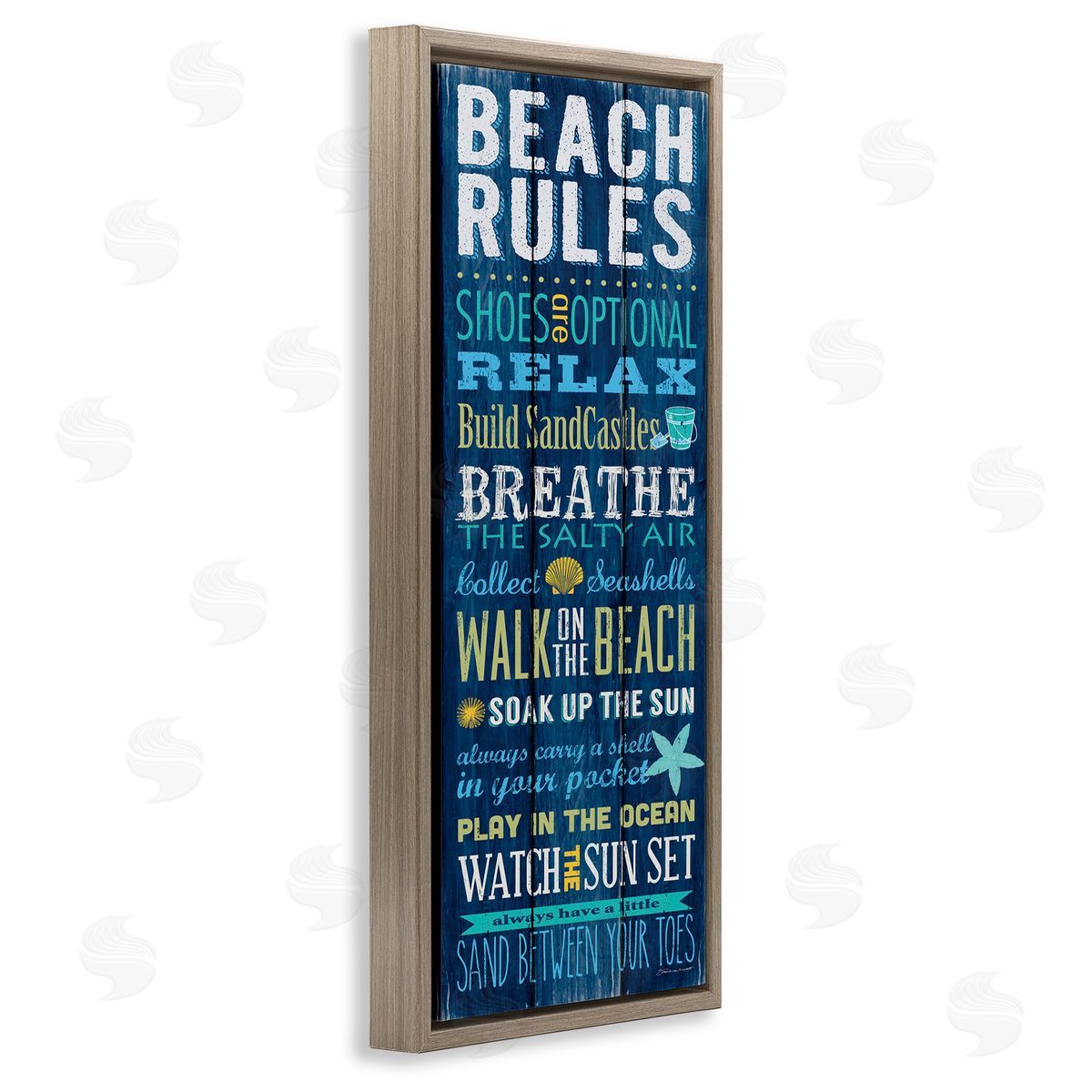 Beach Rules Relax Breathe Brown Floating Frame Canvas Wall Art, Home Decor by Stephanie Workman Marrott