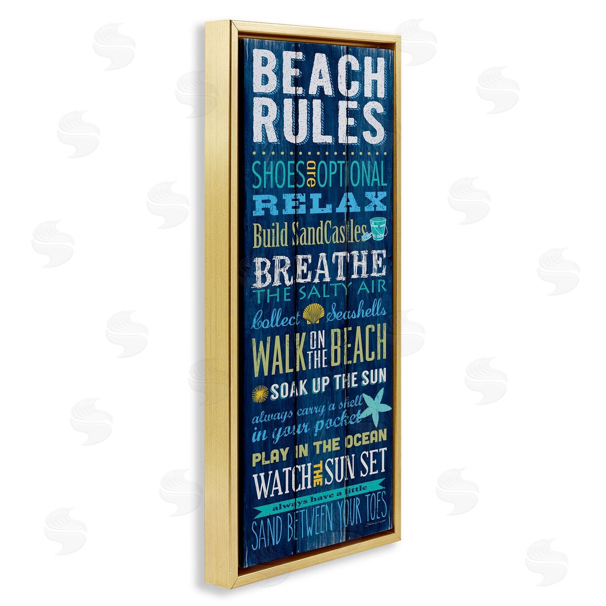 Beach Rules Relax Breathe Gold Floating Frame Canvas Wall Art, Home Decor by Stephanie Workman Marrott