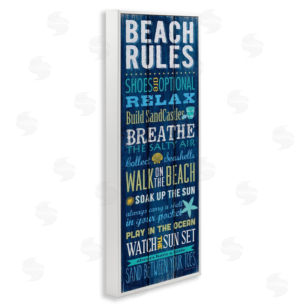 Beach Rules Relax Breathe White Frame Print Wall Art, Home Decor by Stephanie Workman Marrott