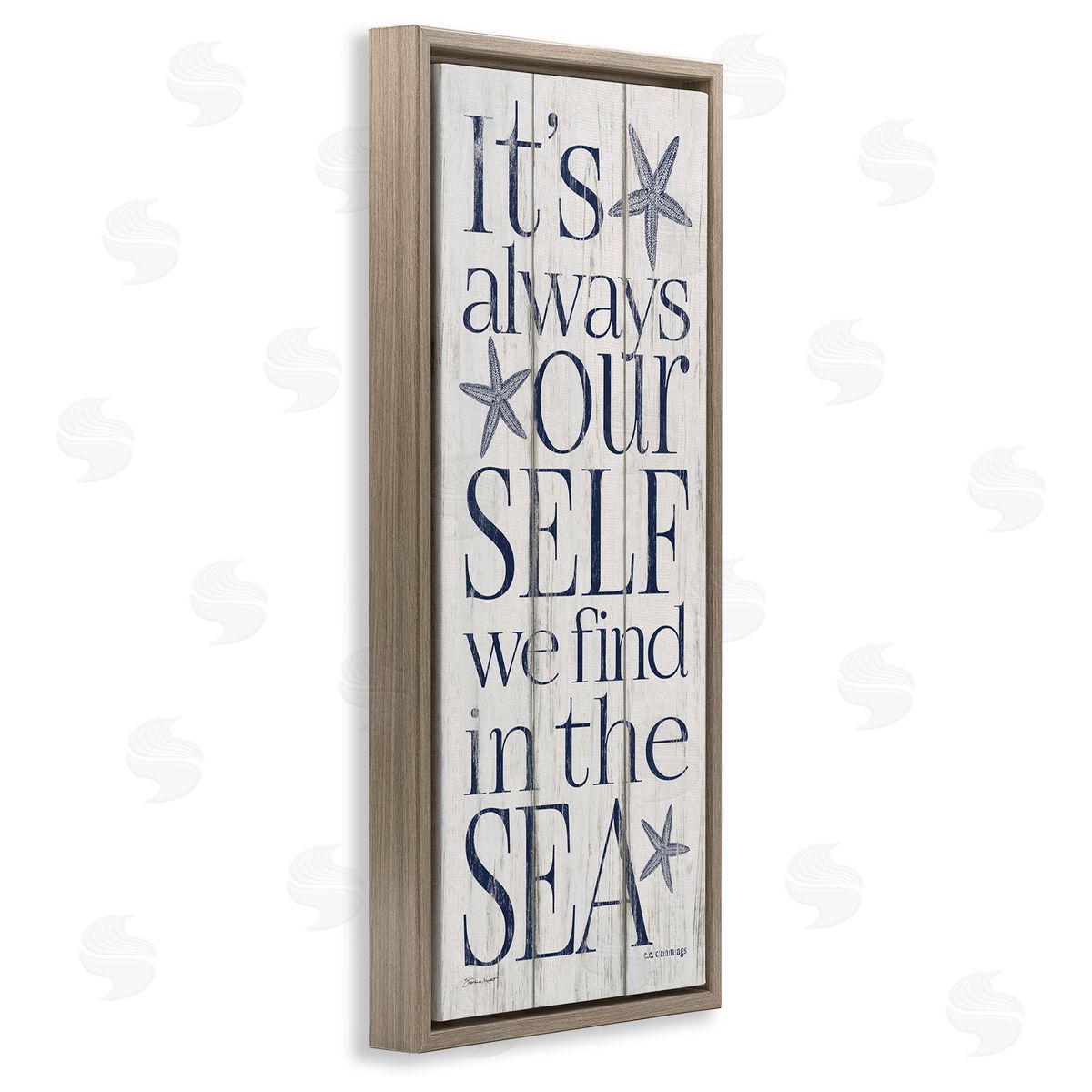 Find Self In Sea Phrase Brown Floating Frame Canvas Wall Art, Home Decor by Stephanie Workman Marrott