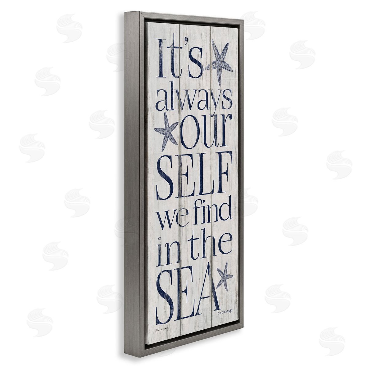 Find Self In Sea Phrase Grey Floating Frame Canvas Wall Art, Home Decor by Stephanie Workman Marrott