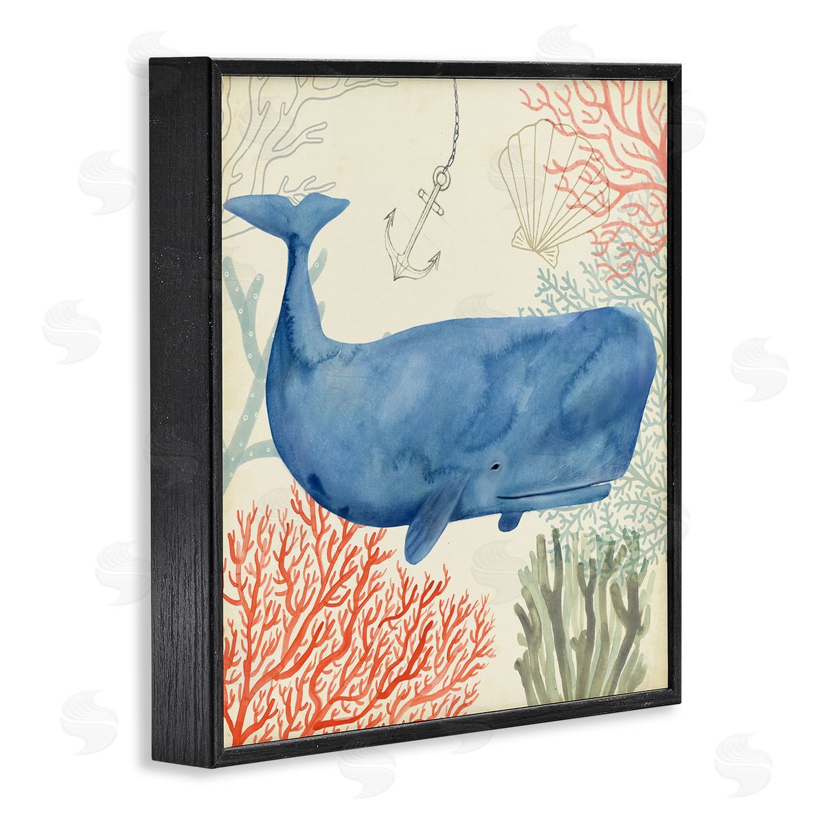 Underwater Whimsical Whale Watercolor Black Frame Print Wall Art, Home Decor by Victoria Borges