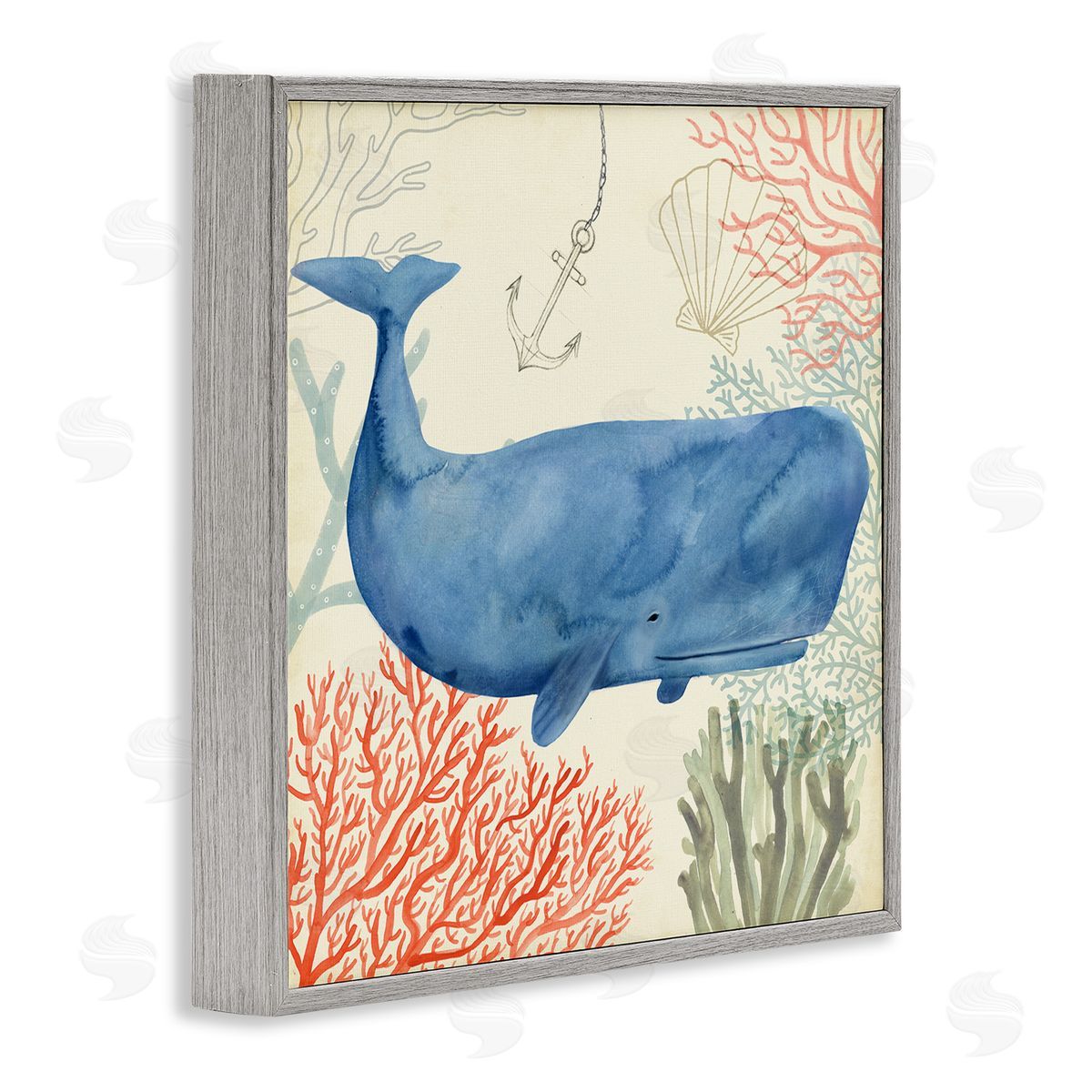 Underwater Whimsical Whale Watercolor Grey Frame Print Wall Art, Home Decor by Victoria Borges