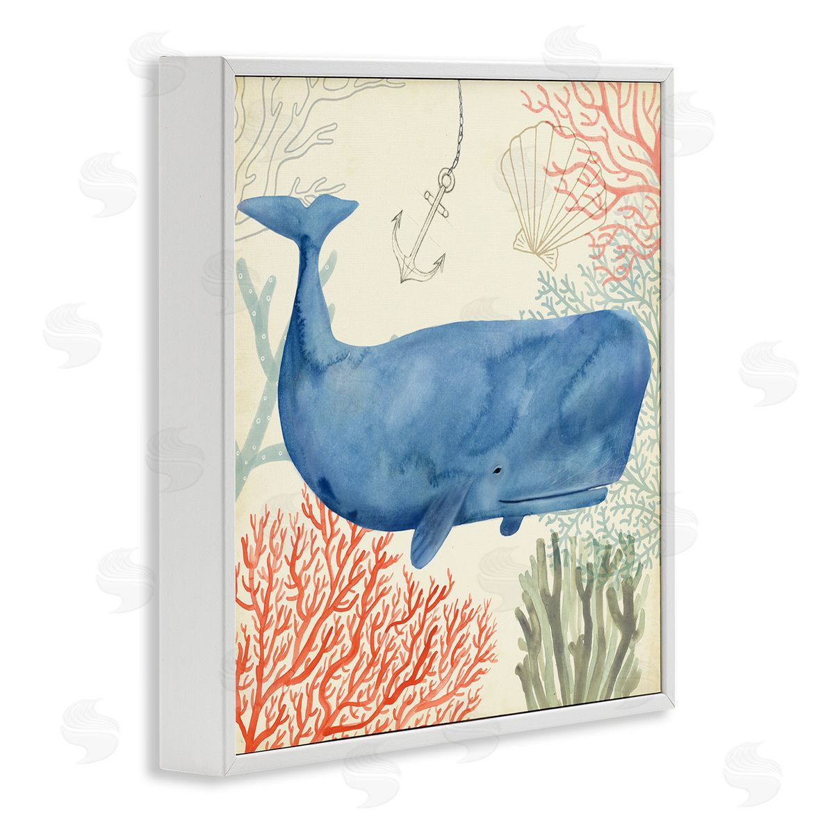 Underwater Whimsical Whale Watercolor White Frame Print Wall Art, Home Decor by Victoria Borges