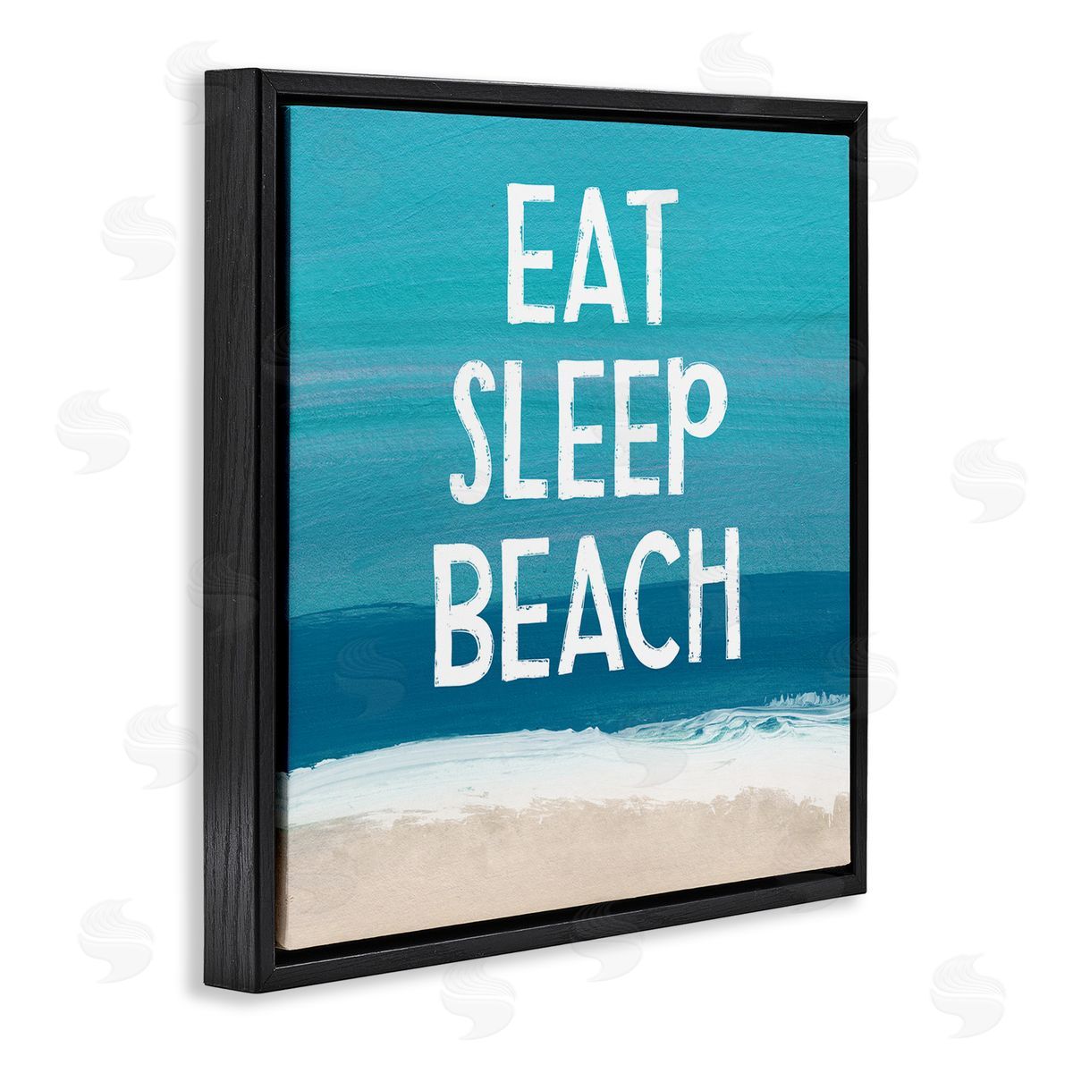 Eat Sleep Beach Painting Black Floating Frame Canvas Wall Art, Home Decor by Linda Woods