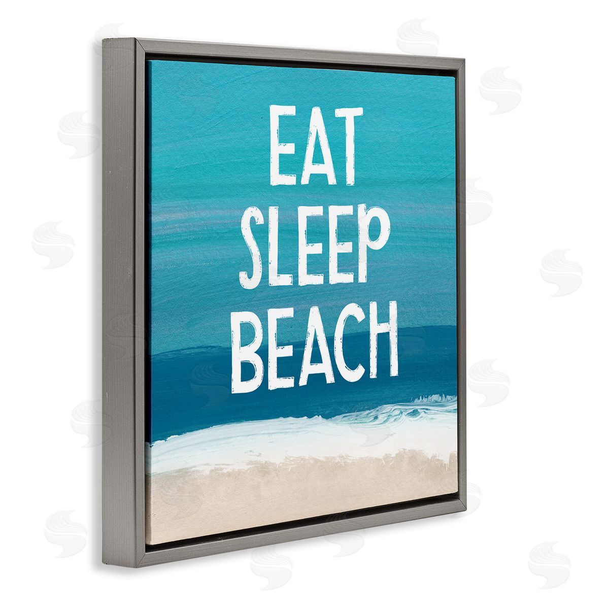 Eat Sleep Beach Painting Grey Floating Frame Canvas Wall Art, Home Decor by Linda Woods