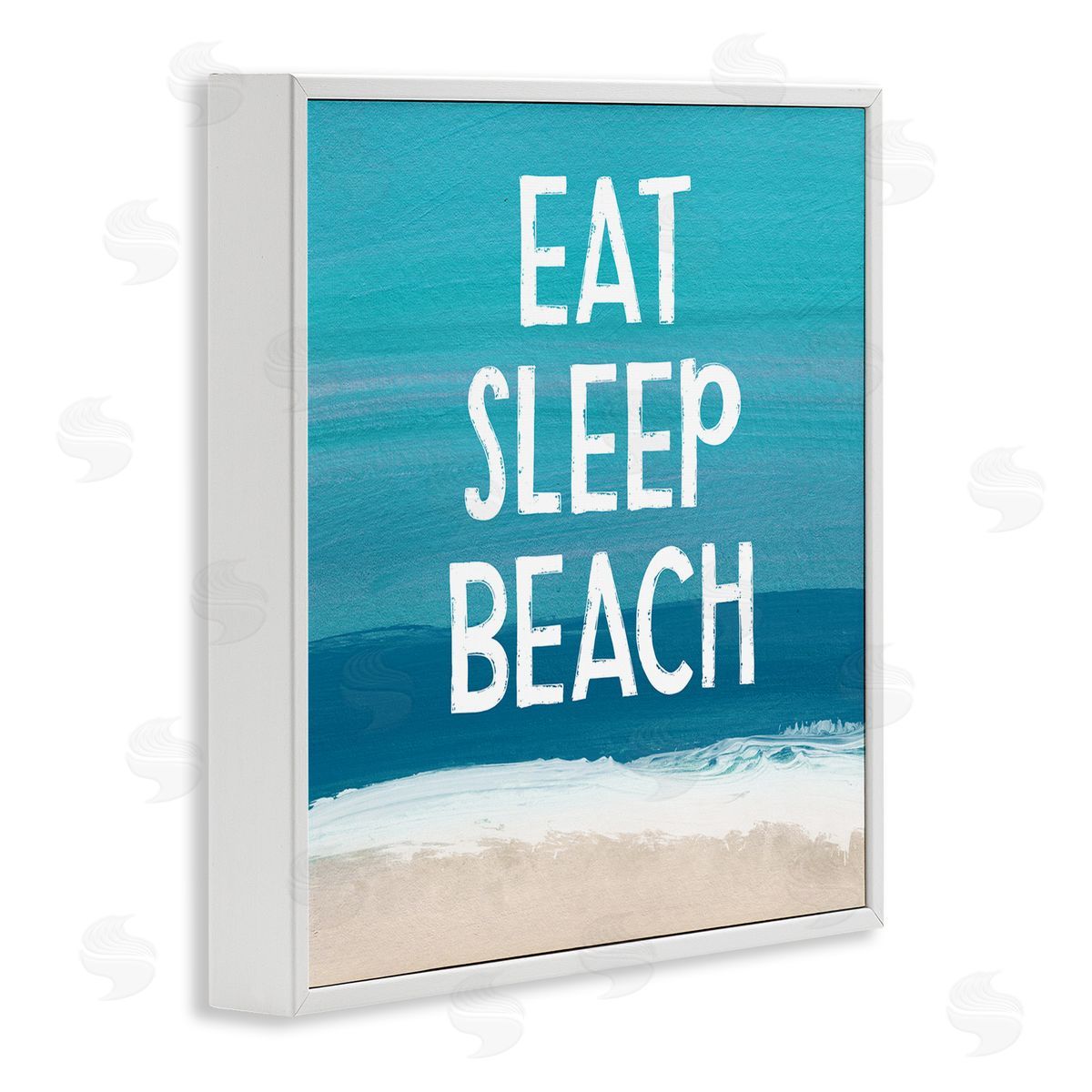 Eat Sleep Beach Painting White Frame Print Wall Art, Home Decor by Linda Woods