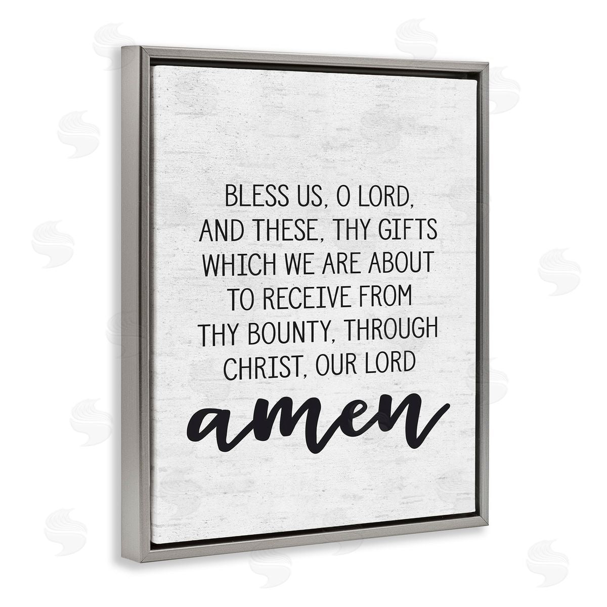 Before Meal Religious Prayer Grey Floating Frame Canvas Wall Art, Home Decor by Lettered and Lined