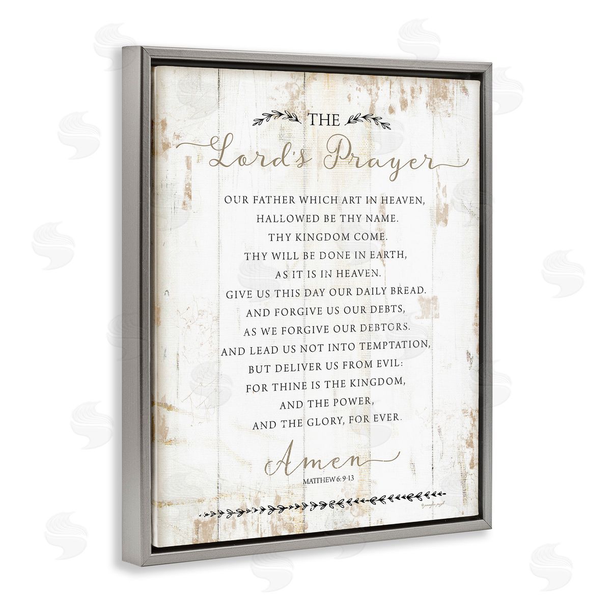 Our Father Rustic Prayer Grey Floating Frame Canvas Wall Art, Home Decor by Jennifer Pugh