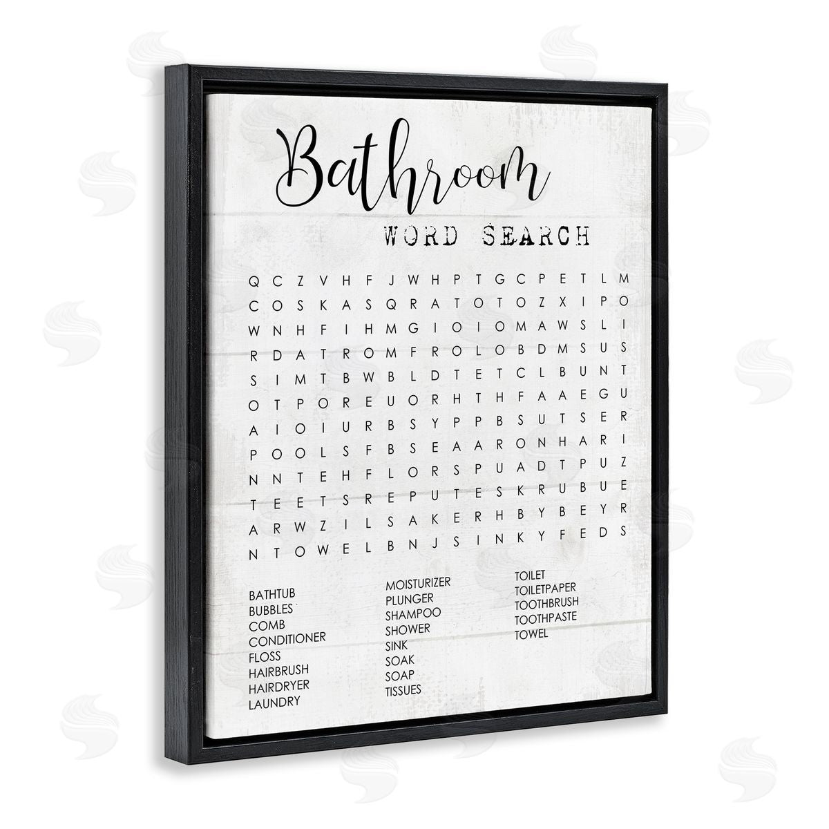 Bathroom Word Search Family Fun Black Floating Frame Canvas Wall Art, Home Decor by Stupell Studio