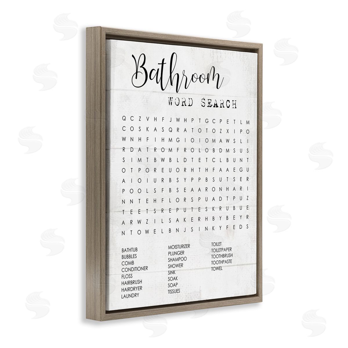 Bathroom Word Search Family Fun Brown Floating Frame Canvas Wall Art, Home Decor by Stupell Studio