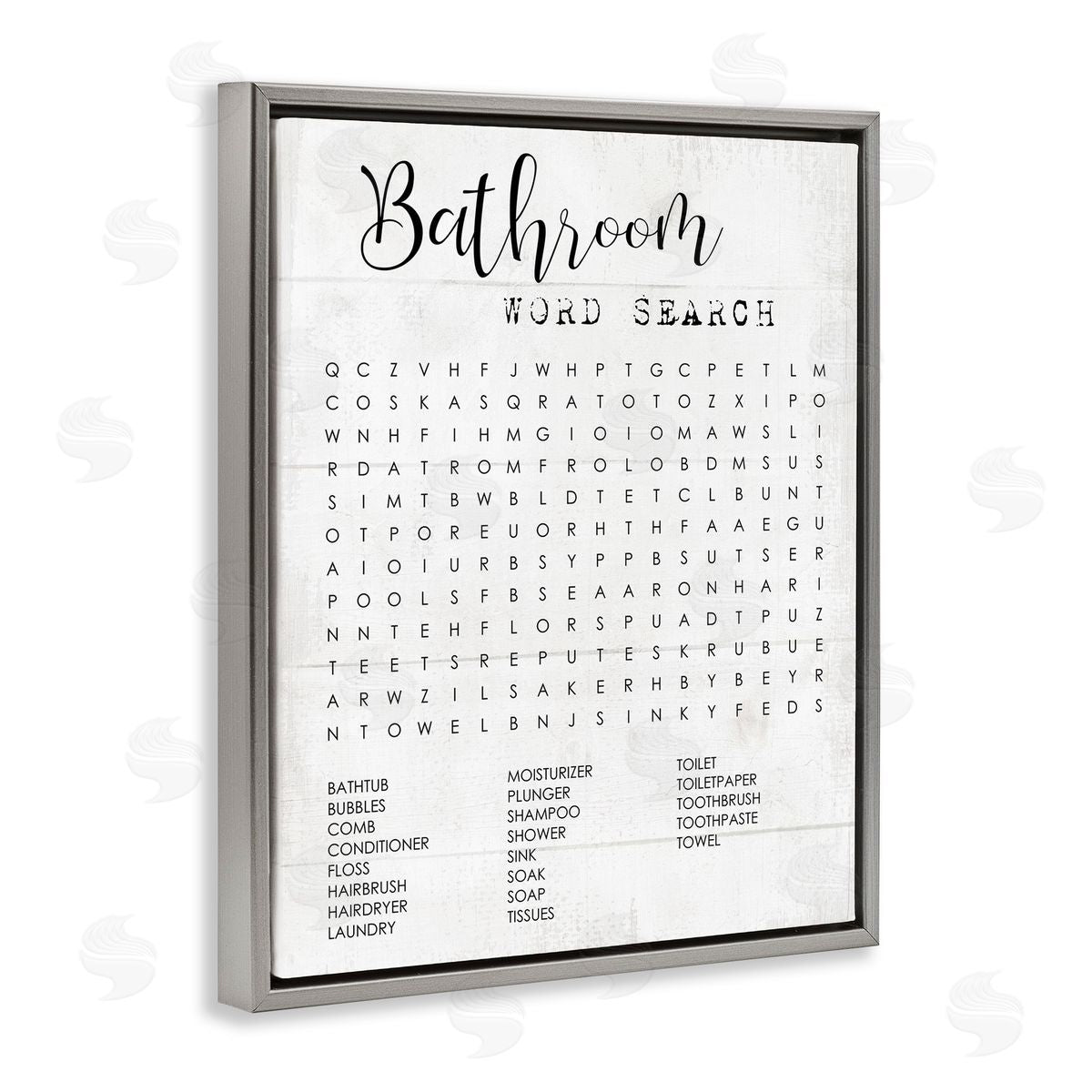 Bathroom Word Search Family Fun Grey Floating Frame Canvas Wall Art, Home Decor by Stupell Studio