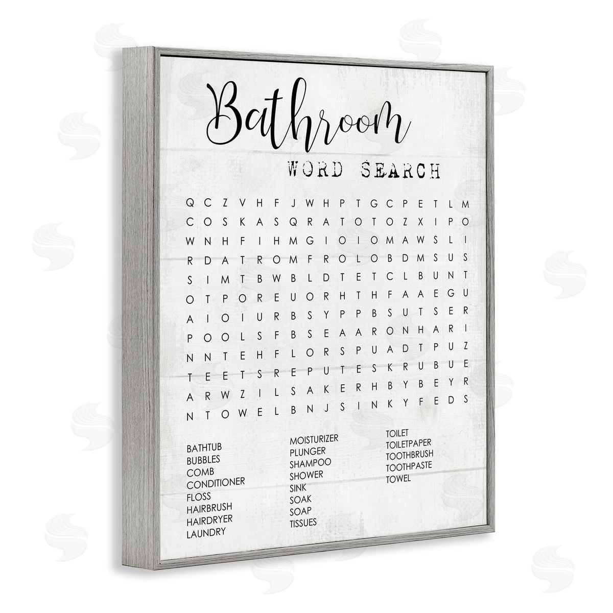 Bathroom Word Search Family Fun Grey Frame Print Wall Art, Home Decor by Stupell Studio