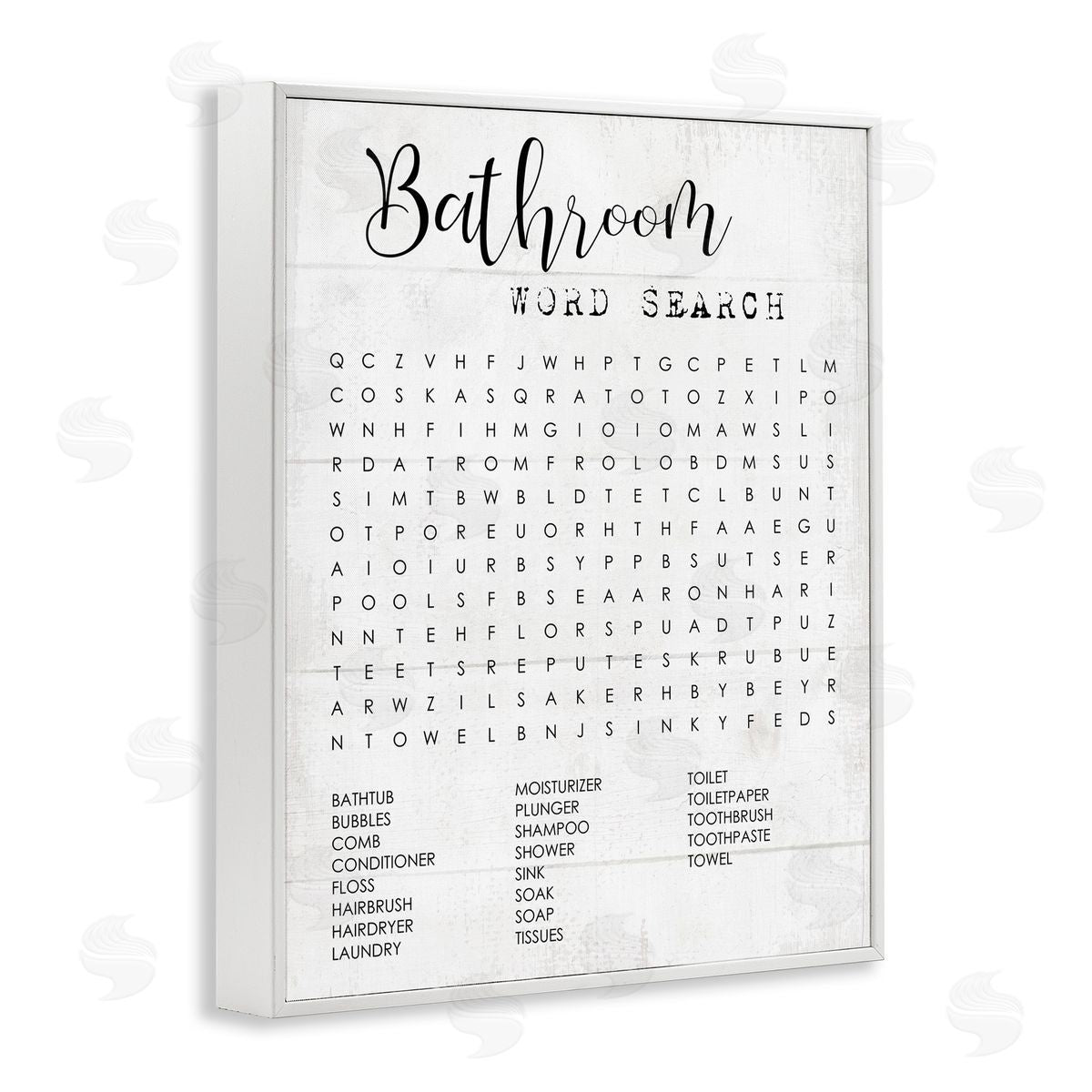 Bathroom Word Search Family Fun White Frame Print Wall Art, Home Decor by Stupell Studio