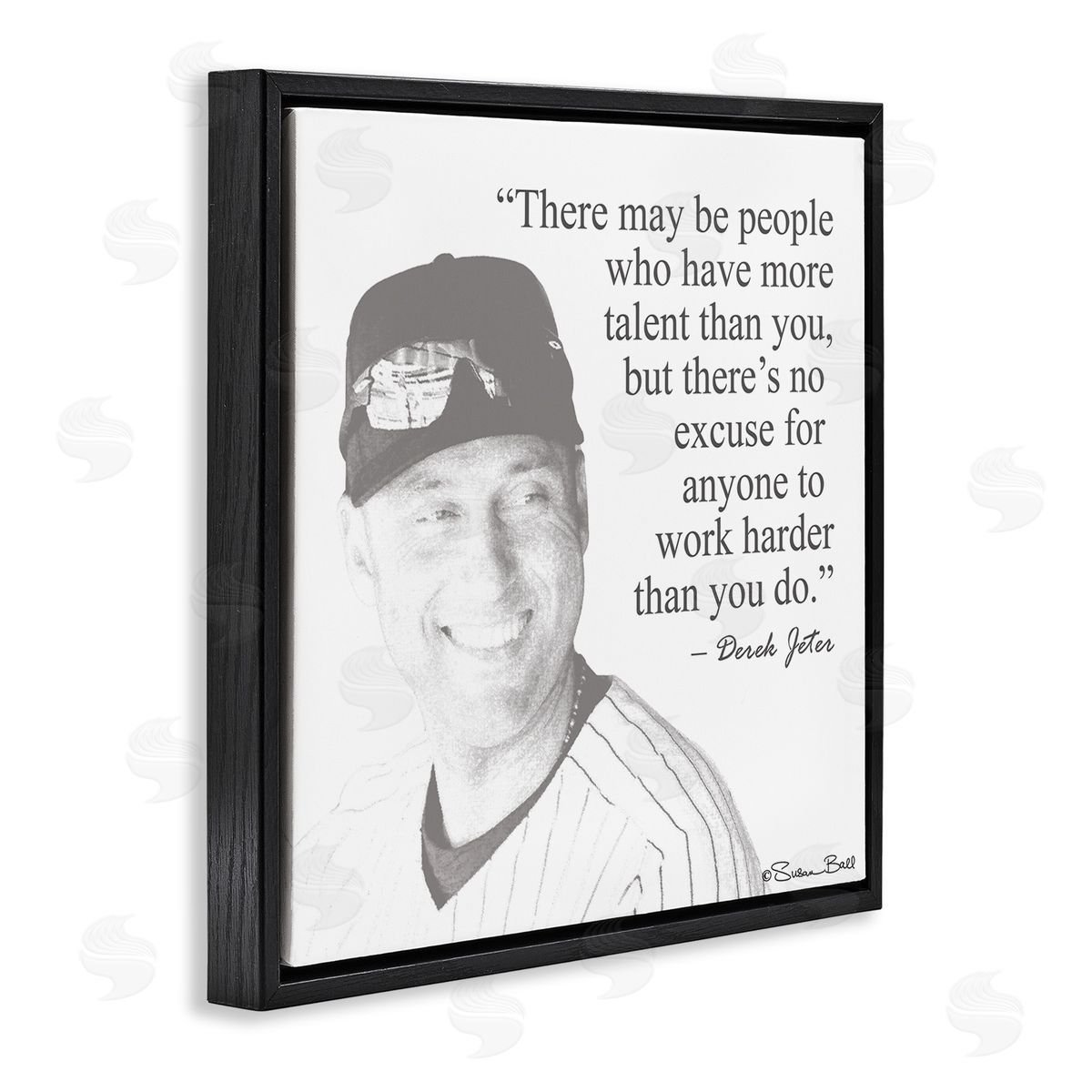 Work Hard Derek Jeter Quote Black Floating Frame Canvas Wall Art, Home Decor by Penny Lane Publishing