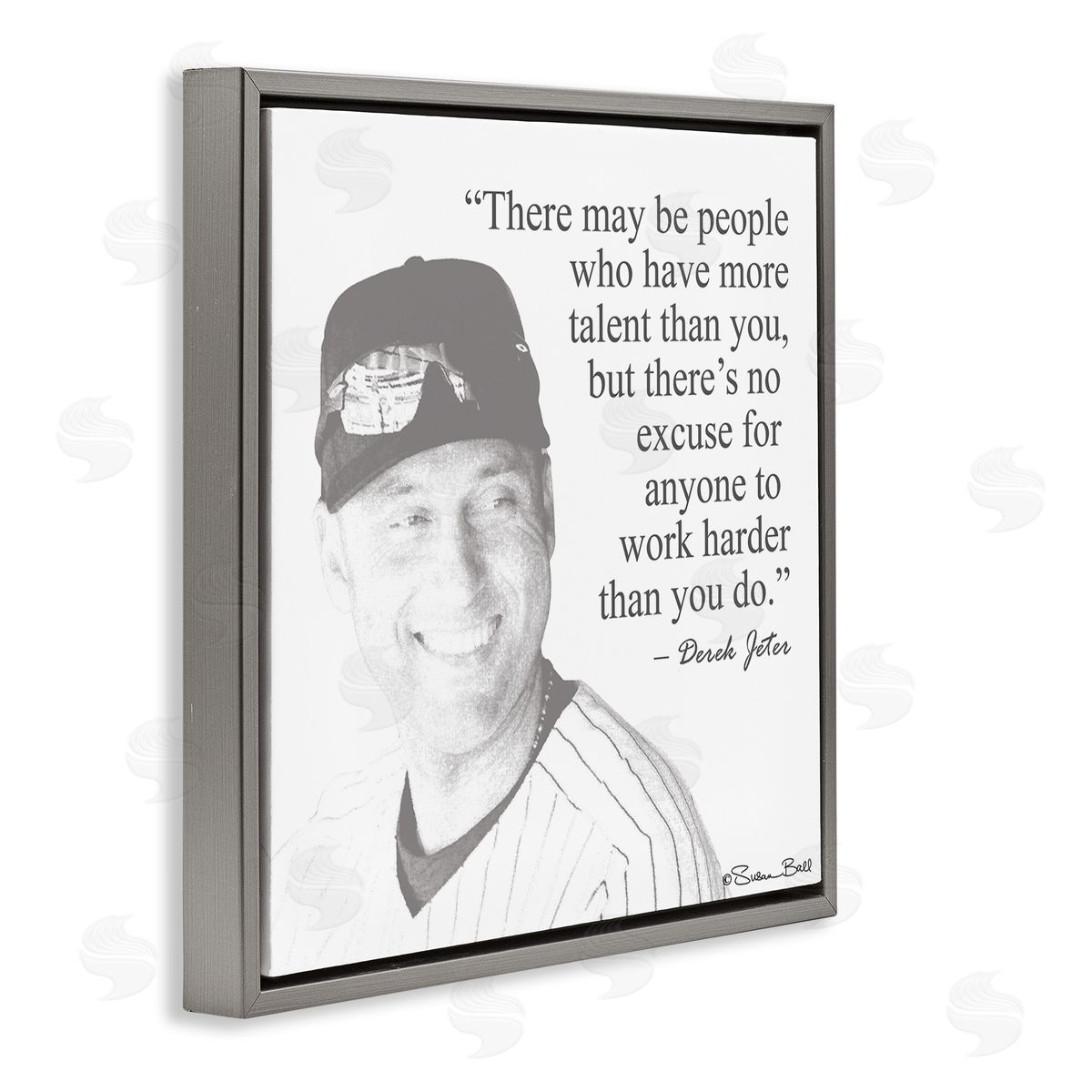 Work Hard Derek Jeter Quote Grey Floating Frame Canvas Wall Art, Home Decor by Penny Lane Publishing