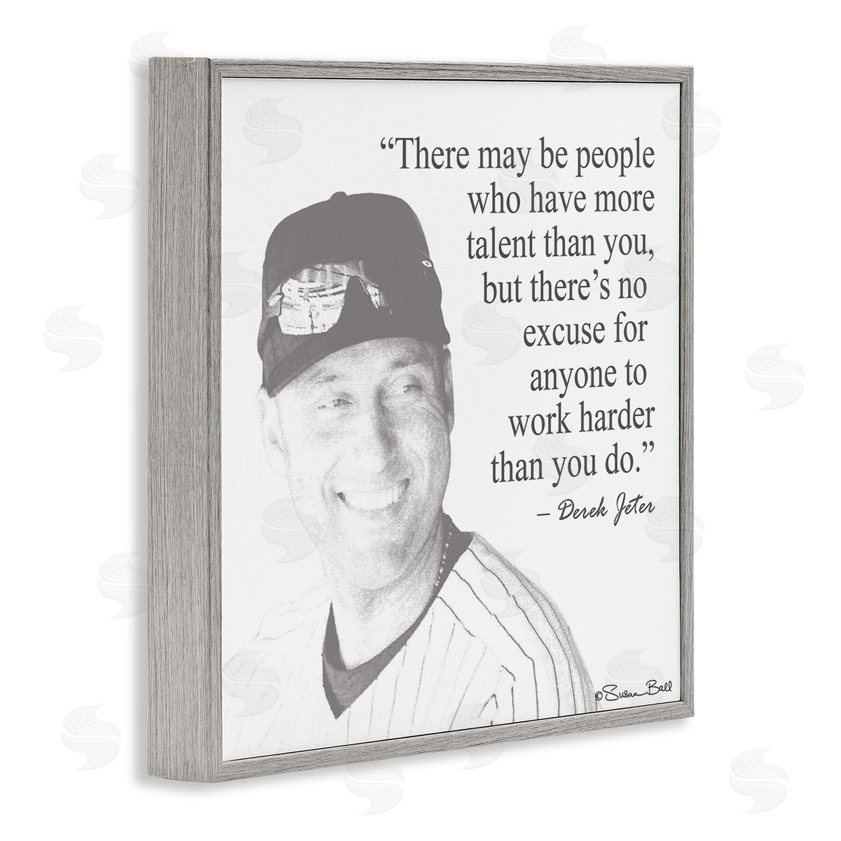 Work Hard Derek Jeter Quote Grey Frame Print Wall Art, Home Decor by Penny Lane Publishing