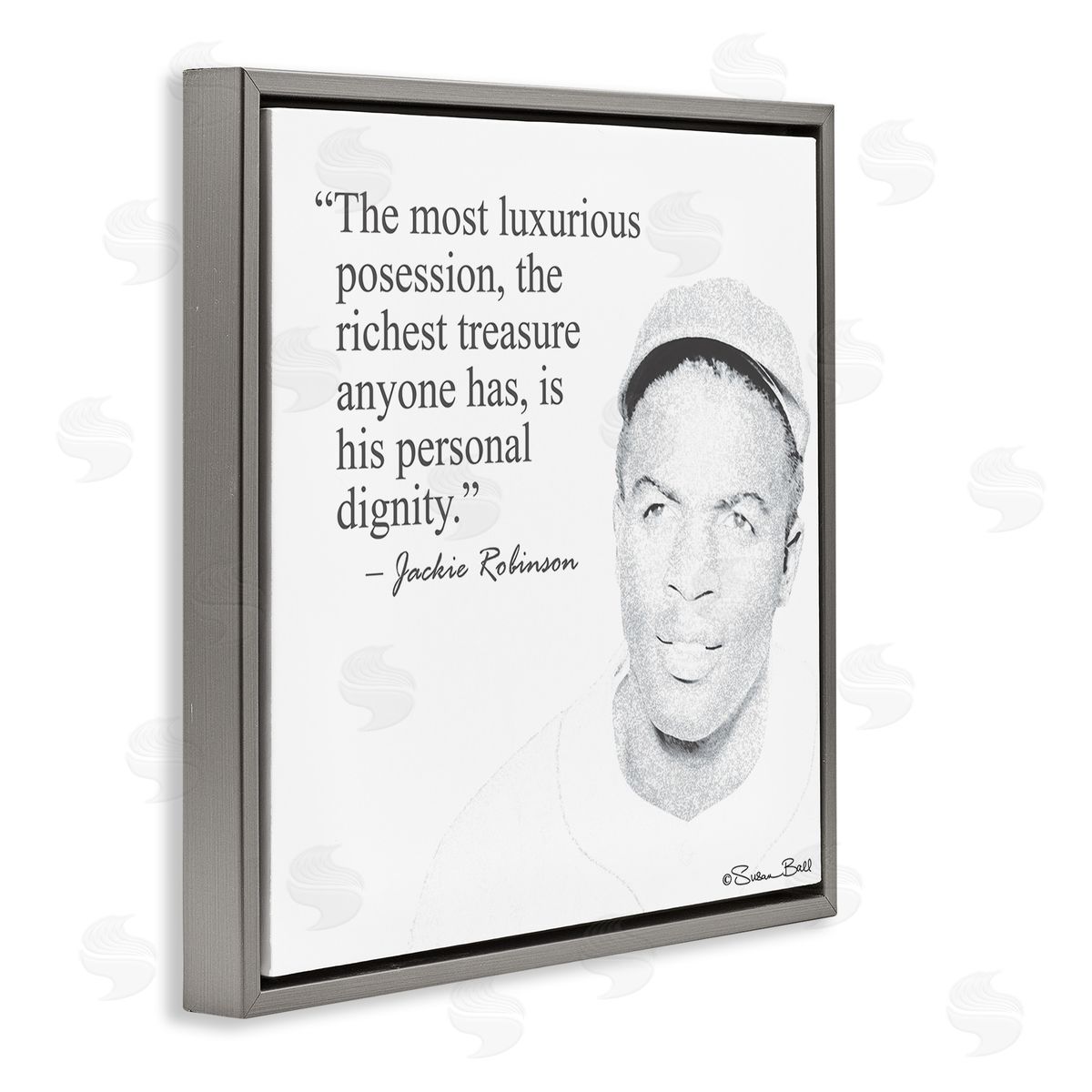 Personal Dignity Jackie Robinson Quote Black and White Grey Floating Frame Canvas Wall Art, Home Decor by Penny Lane Publishing