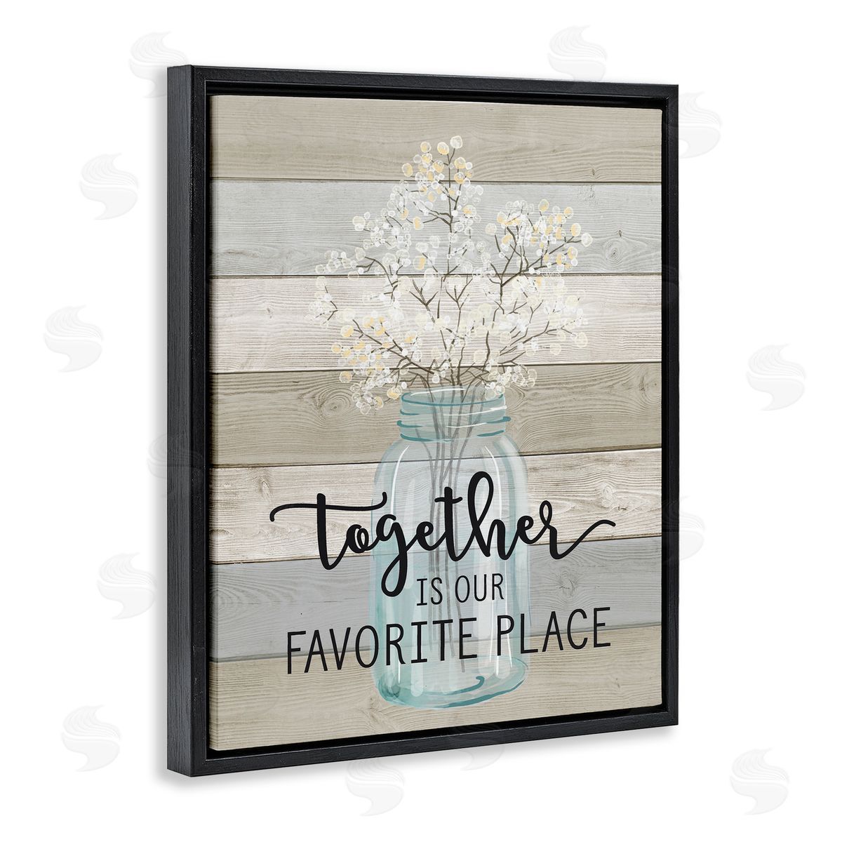 Together Favorite Place with Florals Black Floating Frame Canvas Wall Art, Home Decor by Lettered and Lined
