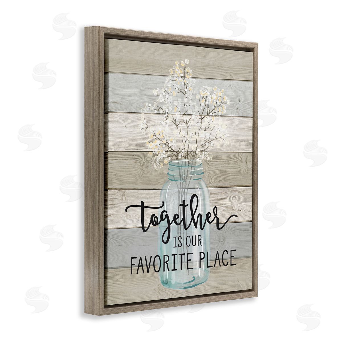 Together Favorite Place with Florals Brown Floating Frame Canvas Wall Art, Home Decor by Lettered and Lined