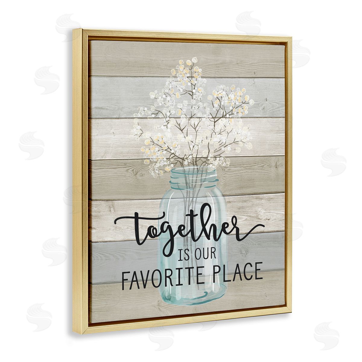 Together Favorite Place with Florals Gold Floating Frame Canvas Wall Art, Home Decor by Lettered and Lined