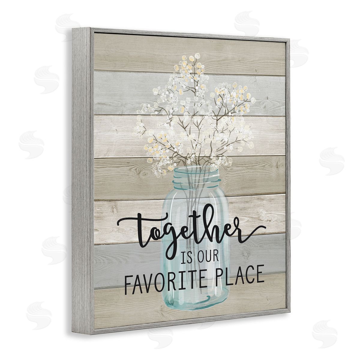 Together Favorite Place with Florals Grey Frame Print Wall Art, Home Decor by Lettered and Lined
